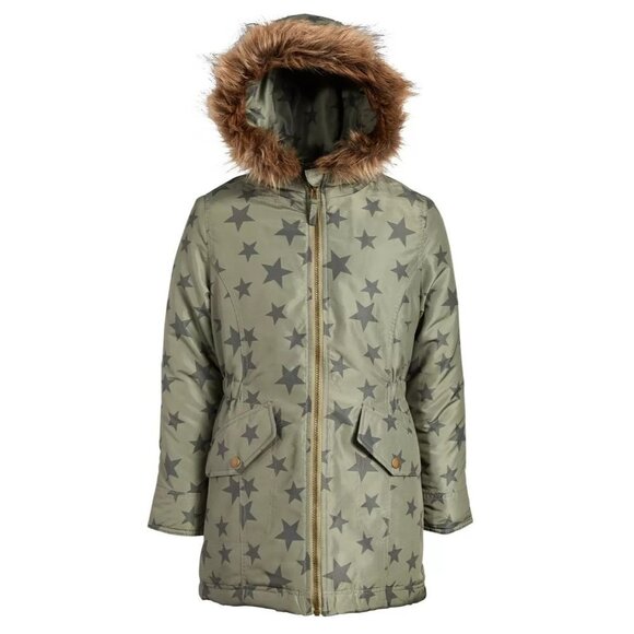 S Rothschild & Co Girls Anorak w/ Faux-Fur Hood in Green Size L14 MSRP $110 NWT